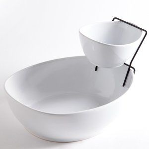 GRACIOUS DINING - 2 TIER CHIP & DIP SERVING SET W/METAL STAND - OVAL - 2 SETS